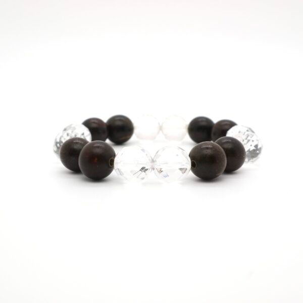 Golden Phoebe Wood & Faceted Clear Quartz Bracelet