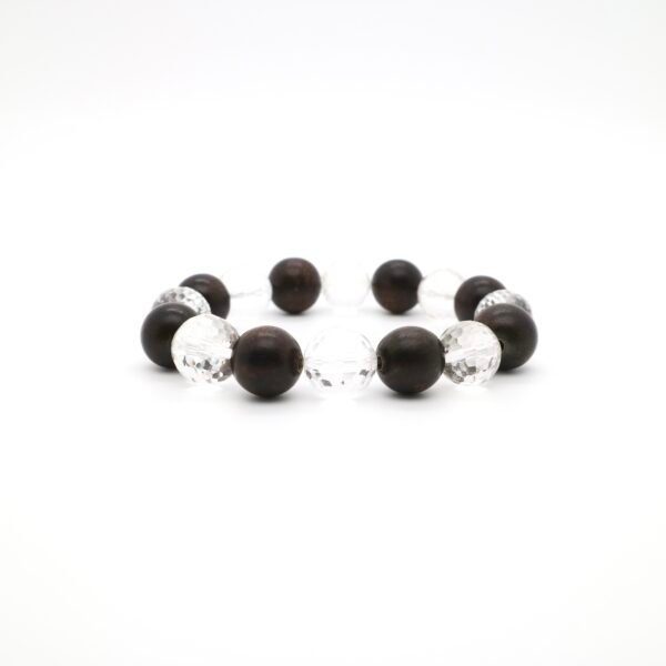 Golden Phoebe Wood & Faceted Clear Quartz Bracelet