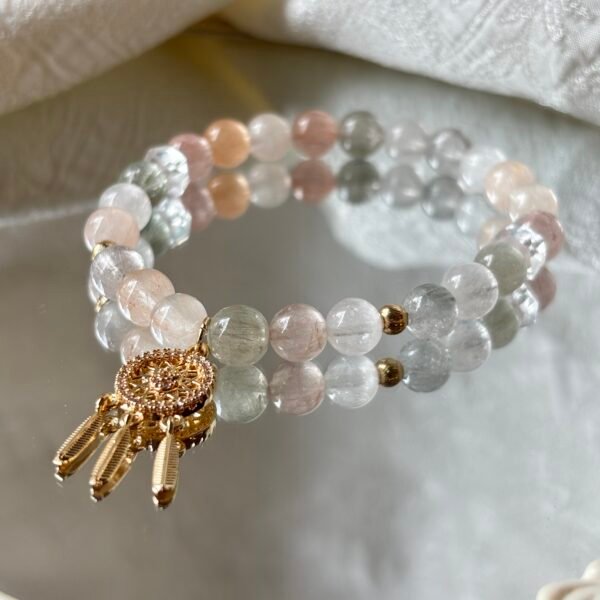 Rutilated Quartz & Dreamcatcher Charm Bracelet