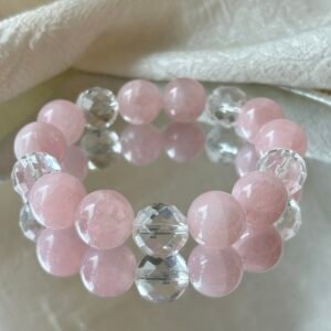 Pink Rose Quartz & Faceted Clear Quartz Bracelet