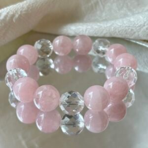 Pink Rose Quartz & Faceted Clear Quartz Bracelet
