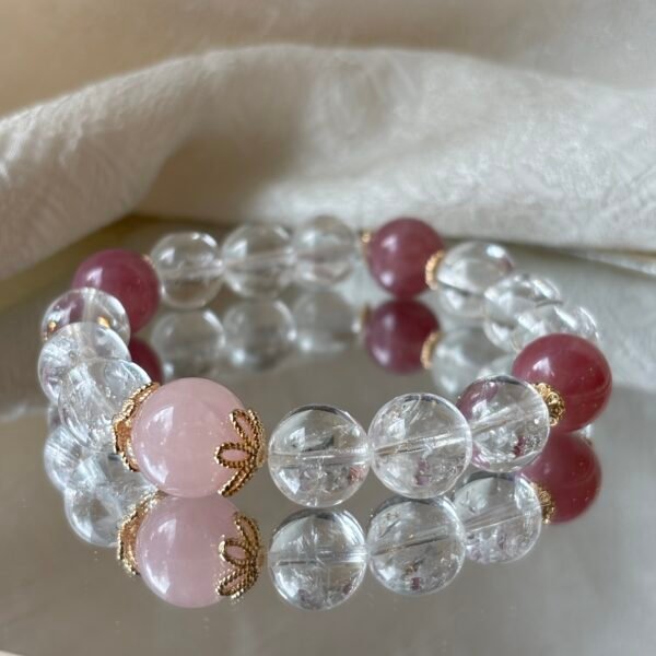 White Archaize Quartz, Pink Rose Quartz & Purple Rose Quartz Bracelet